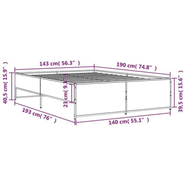 vidaXL sengestel 140x190 cm konstrueret træ og metal grå sonoma-eg