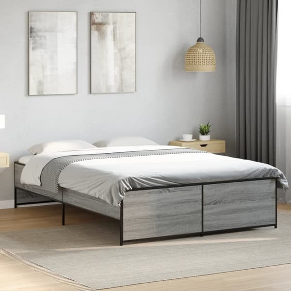 vidaXL sengestel 140x190 cm konstrueret træ og metal grå sonoma-eg