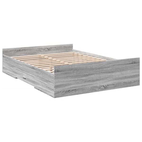 vidaXL Sängynrunko laatikoilla harmaa Sonoma 135x190 cm tekninen puu