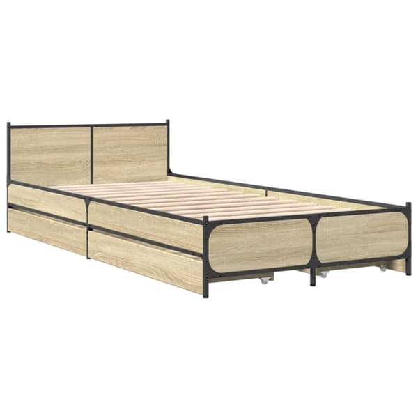 vidaXL Sengeramme med skuffer sonoma eik 90x200 cm konstruert tre