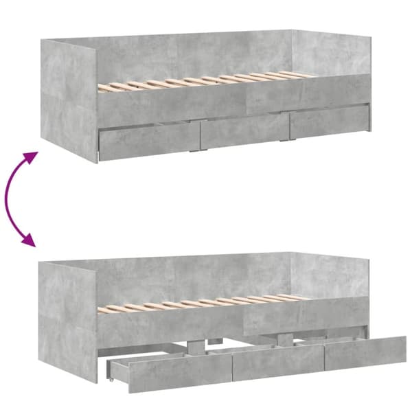 vidaXL Vuodesohva laatikoilla ei patjaa betoninharmaa 90x200 cm