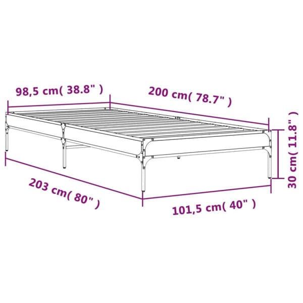 vidaXL Sängynrunko ruskea tammi 100x200 cm tekninen puu ja metalli