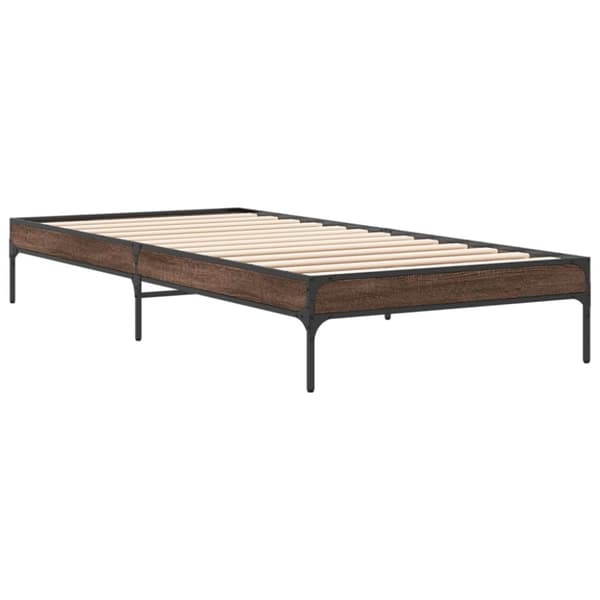 vidaXL Sängynrunko ruskea tammi 100x200 cm tekninen puu ja metalli
