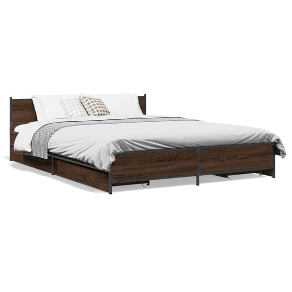 vidaXL Sengeramme med skuffer brun eik 120x190 cm konstruert tre