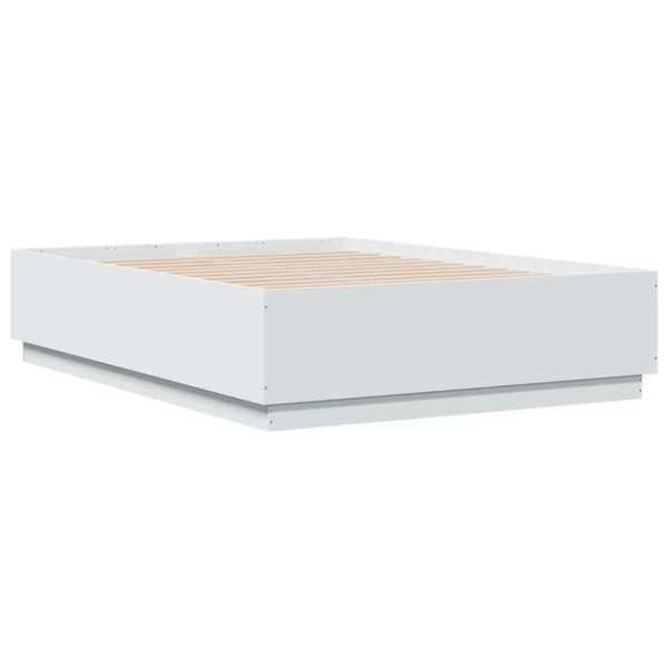 vidaXL Sengeramme med LED-lys hvit 135x190 cm konstruert tre