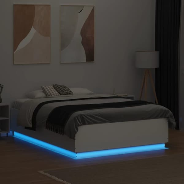 vidaXL Sengeramme med LED-lys hvit 135x190 cm konstruert tre
