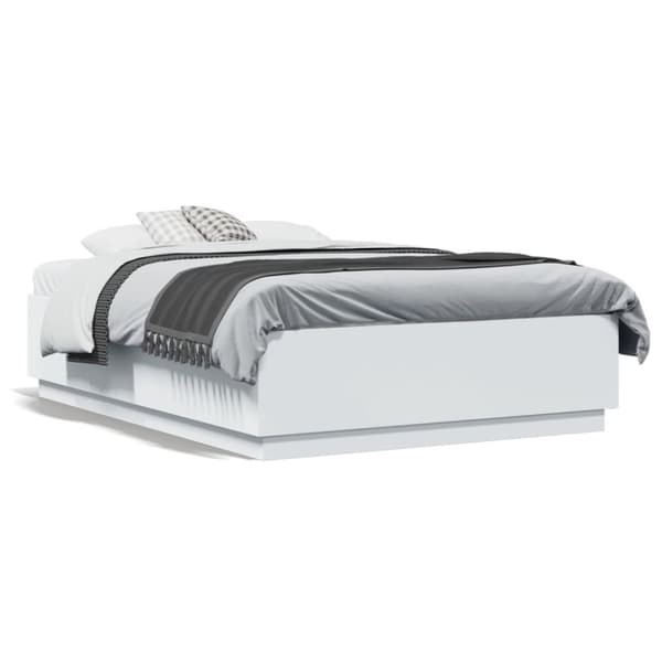 vidaXL Sengeramme med LED-lys hvit 135x190 cm konstruert tre