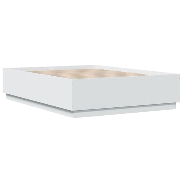 vidaXL Sengeramme med LED-lys hvit 135x190 cm konstruert tre