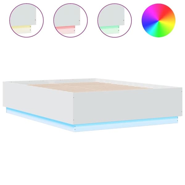 vidaXL Sengeramme med LED-lys hvit 135x190 cm konstruert tre