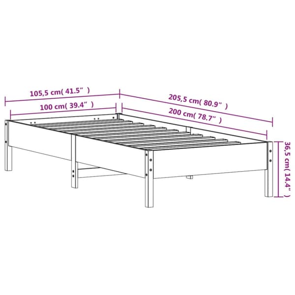 vidaXL Sengeramme uten madrass hvit 100x200 cm heltre furu