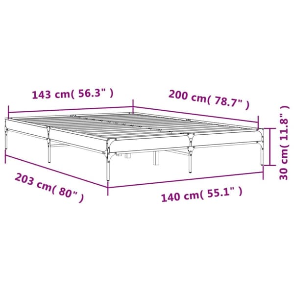 vidaXL Sengeramme røkt eik 140x200 cm konstruert tre og metall