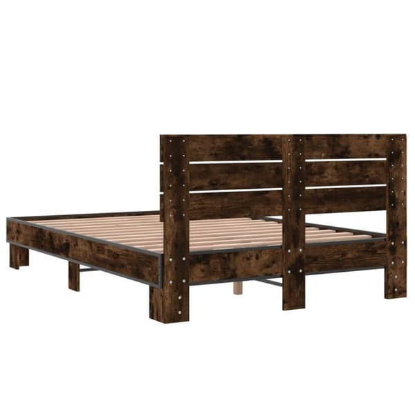 vidaXL Sengeramme røkt eik 135x190 cm konstruert tre og metall