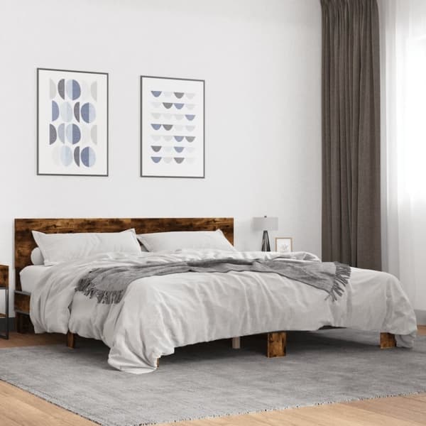vidaXL Sängynrunko savutammi 180x200 cm tekninen puu ja metalli