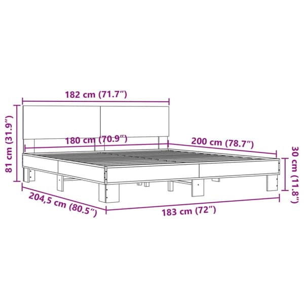 vidaXL Sengeramme røkt eik 180x200 cm konstruert tre og metall