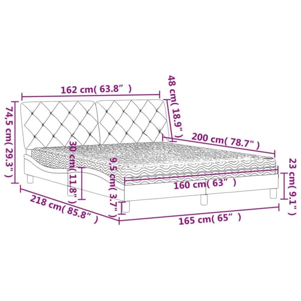 vidaXL Säng med madrass blå 160x200 cm sammet