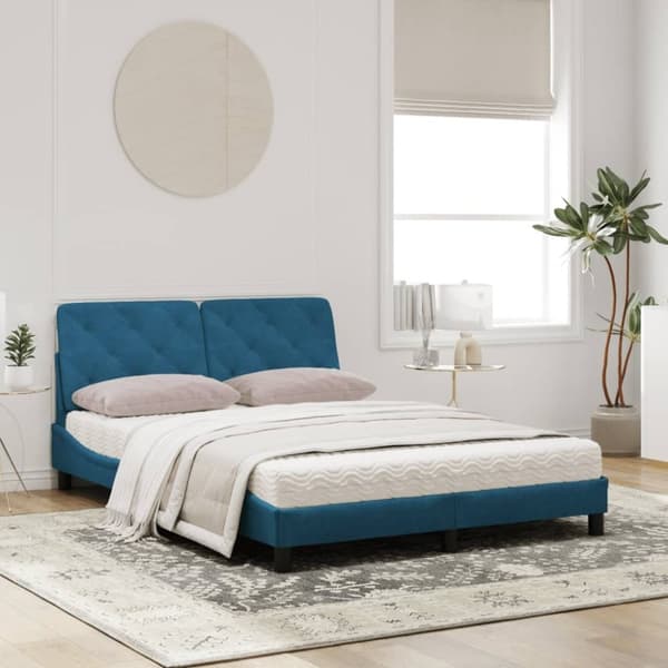 vidaXL Säng med madrass blå 160x200 cm sammet