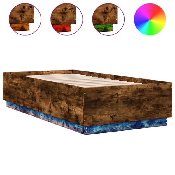 vidaXL Sengeramme med LED-lys røkt eik 75x190 cm konstruert tre