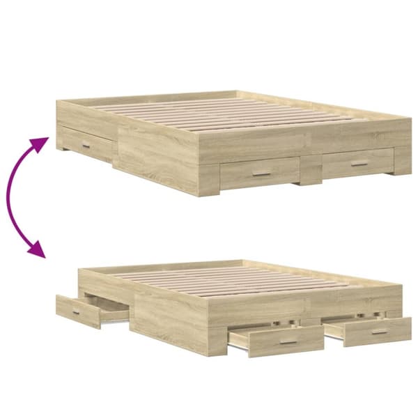 vidaXL Sengeramme med skuffer sonoma eik 120x190 cm konstruert tre