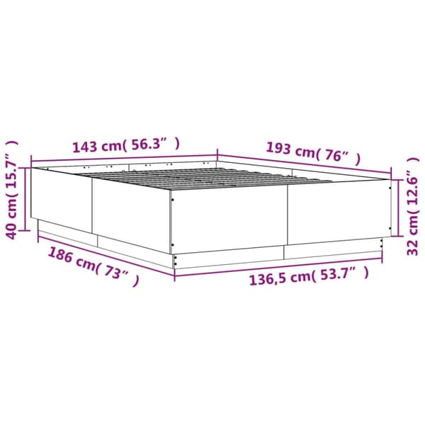 vidaXL Sengeramme brun eik 140x190 cm konstruert tre