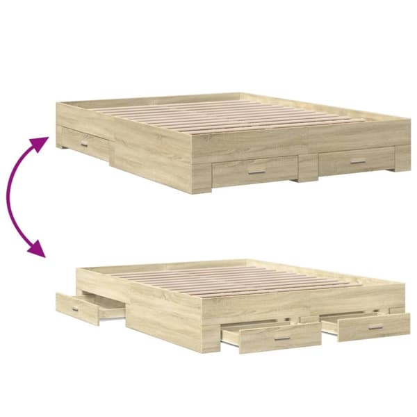 vidaXL sengeramme med skuffer 140x200 cm konstrueret træ sonoma-eg
