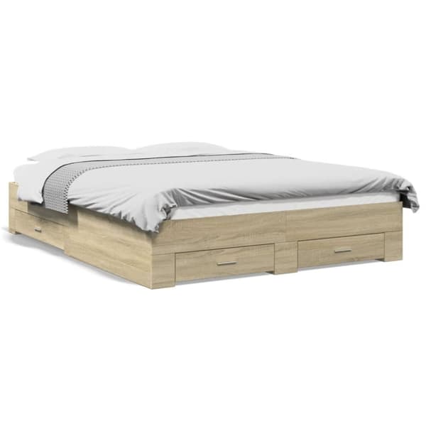 vidaXL sengeramme med skuffer 140x200 cm konstrueret træ sonoma-eg