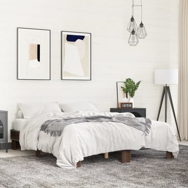 vidaXL sengestel 150x200 cm konstrueret træ og metal brun egetræ