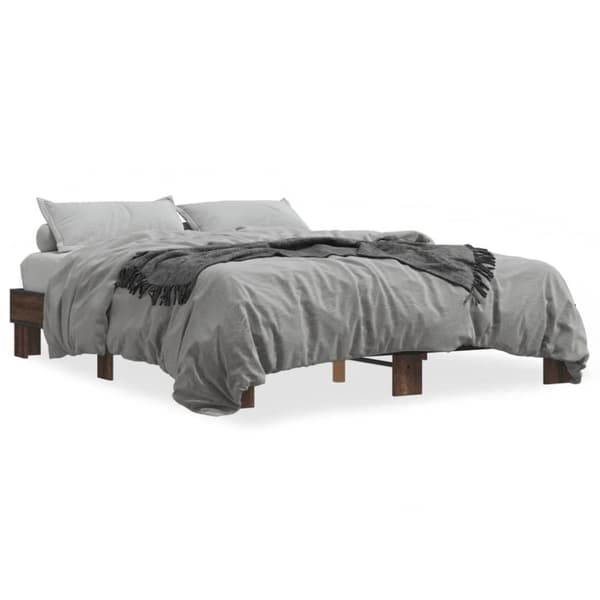 vidaXL sengestel 150x200 cm konstrueret træ og metal brun egetræ