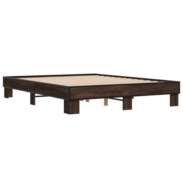 vidaXL sengestel 150x200 cm konstrueret træ og metal brun egetræ