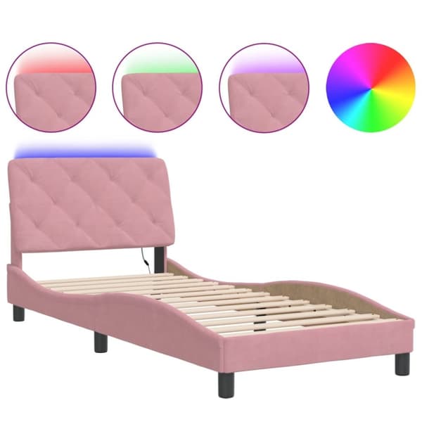vidaXL sengeramme med LED-lys 80x200 cm velour pink