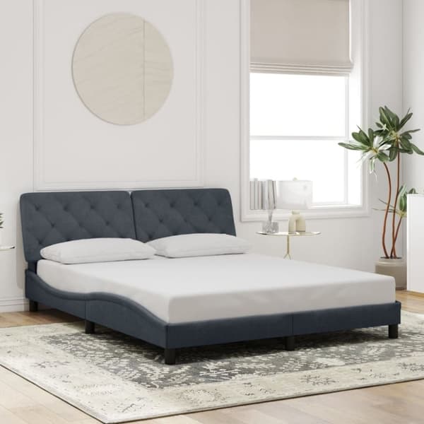 vidaXL sengeramme med sengegavl 160x200 cm fløjl mørkegrå
