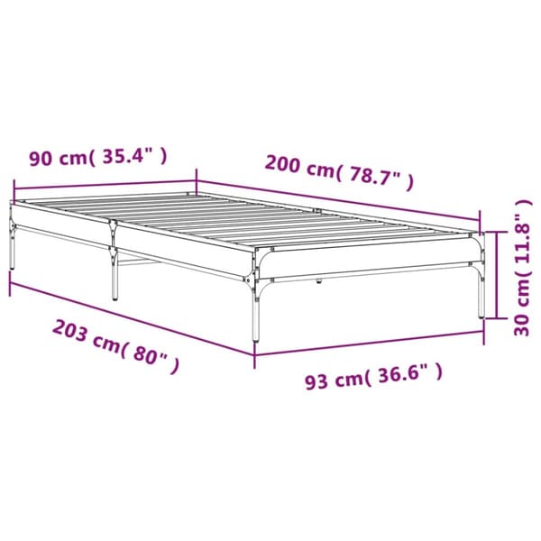 vidaXL Sengeramme sonoma eik 90x200 cm konstruert tre og metall