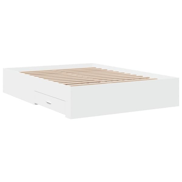 vidaXL Sengeramme med skuffer hvit 135x190 cm konstruert tre