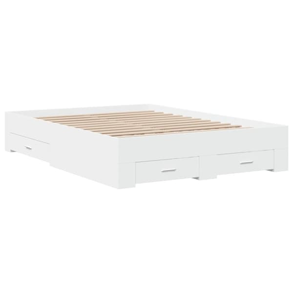 vidaXL Sengeramme med skuffer hvit 135x190 cm konstruert tre