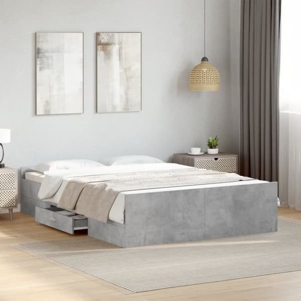 vidaXL Sengeramme med skuffer betonggrå 135x190 cm konstruert tre