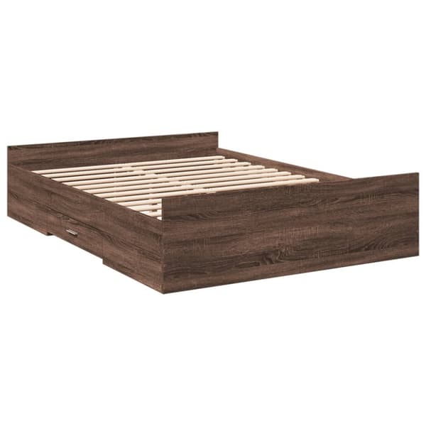 vidaXL Sengeramme med skuffer brun eik 135x190 cm konstruert tre