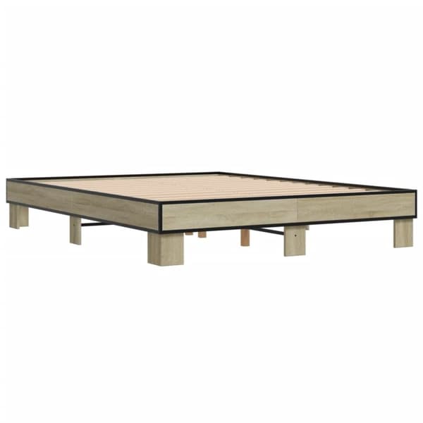 vidaXL Sängynrunko Sonoma-tammi 150x200 cm tekninen puu ja metalli