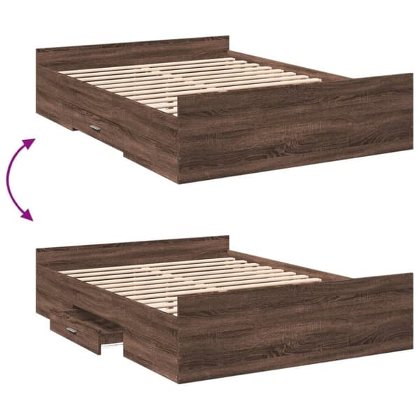 vidaXL sengeramme med skuffer 135x190 cm konstrueret træ brunt egetræ