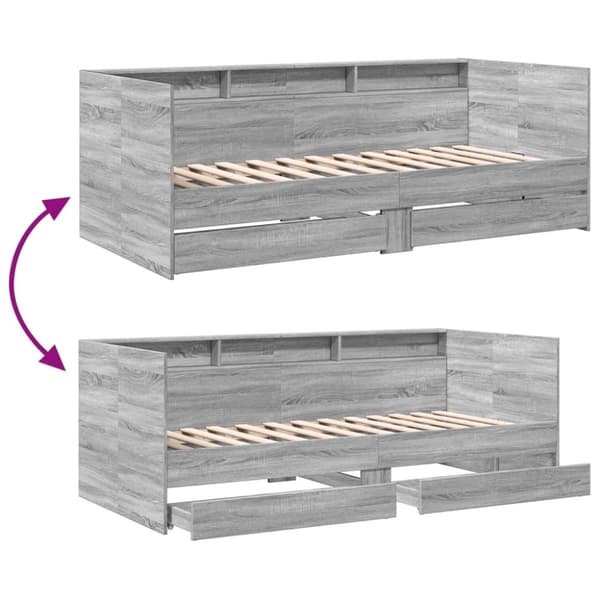 vidaXL daybed med skuffer 90x200 cm konstrueret træ grå sonoma-eg