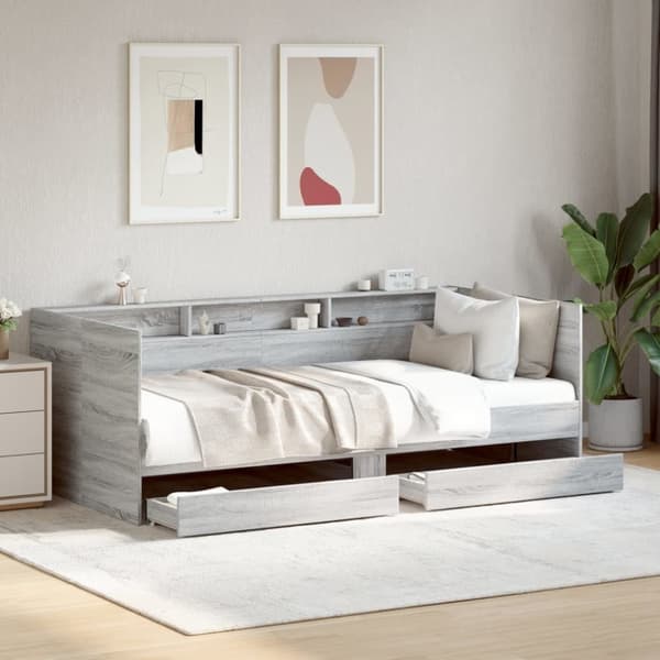 vidaXL daybed med skuffer 90x200 cm konstrueret træ grå sonoma-eg