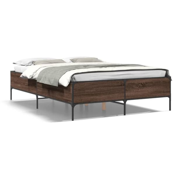 vidaXL Sängynrunko ruskea tammi 135x190 cm tekninen puu ja metalli