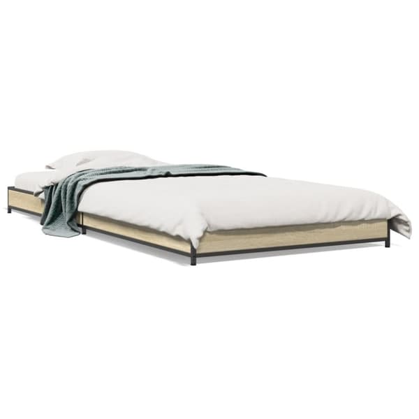 vidaXL Sängynrunko Sonoma-tammi 75x190 cm tekninen puu ja metalli
