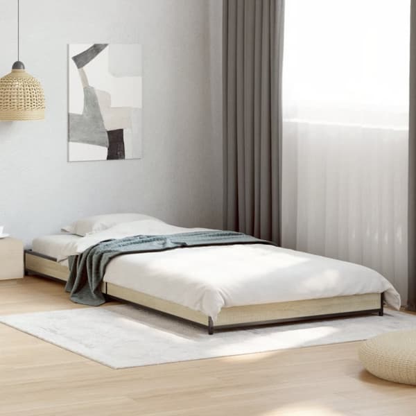 vidaXL Sängynrunko Sonoma-tammi 75x190 cm tekninen puu ja metalli