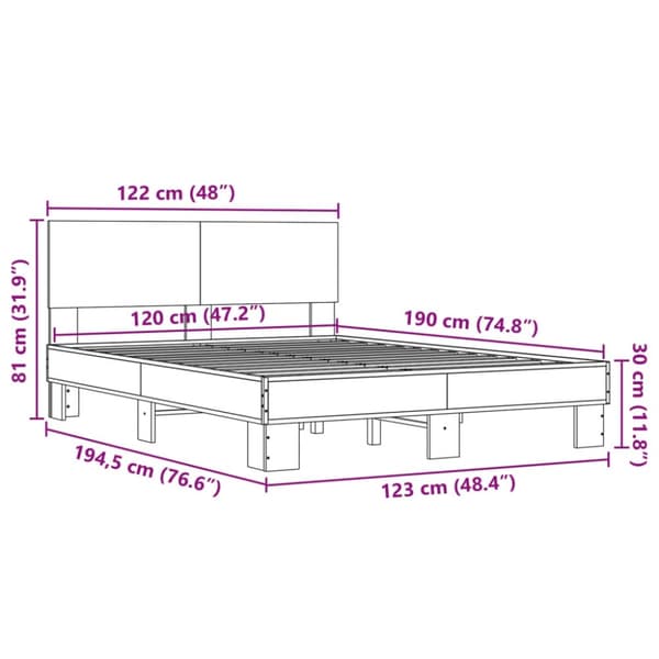 vidaXL Sengeramme røkt eik 120x190 cm konstruert tre og metall