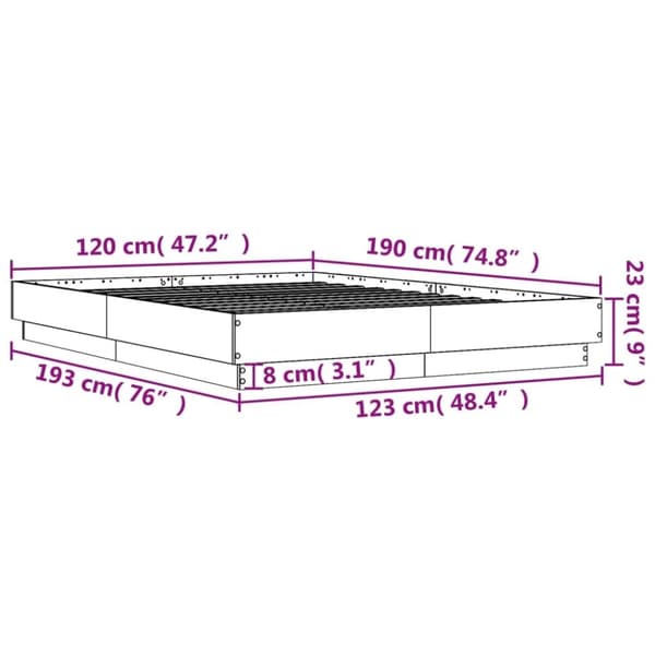 vidaXL Sengeramme grå sonoma 120x190 cm konstruert tre