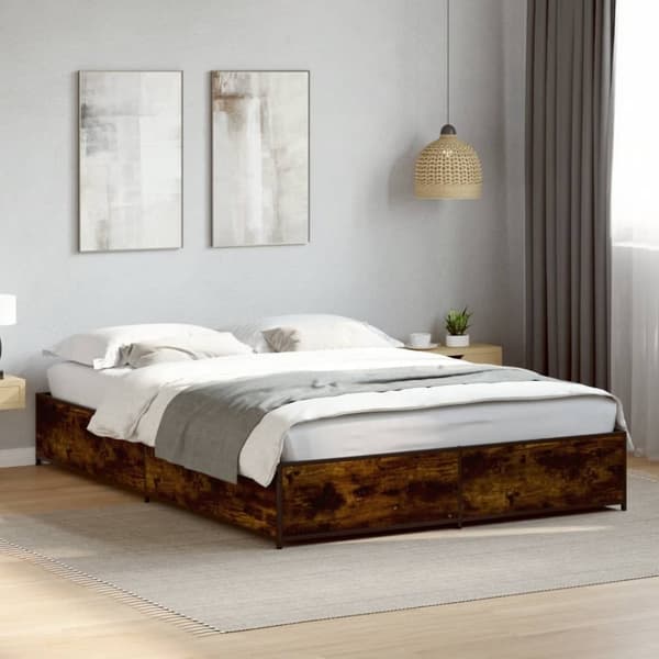 vidaXL Sengeramme røkt eik 140x190 cm konstruert tre og metall