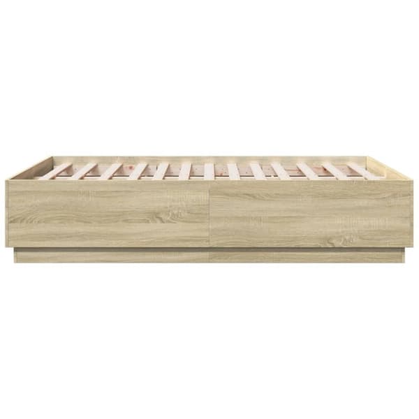 vidaXL sengeramme med LED-lys 135x190 cm konstrueret træ sonoma-eg