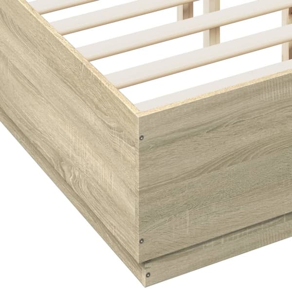 vidaXL sengeramme med LED-lys 135x190 cm konstrueret træ sonoma-eg
