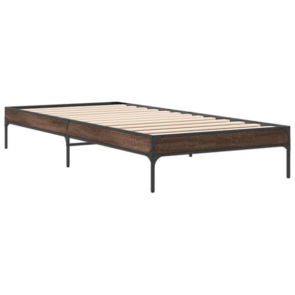 vidaXL sengeramme 90x200 cm konstrueret træ og metal brun egetræsfarve