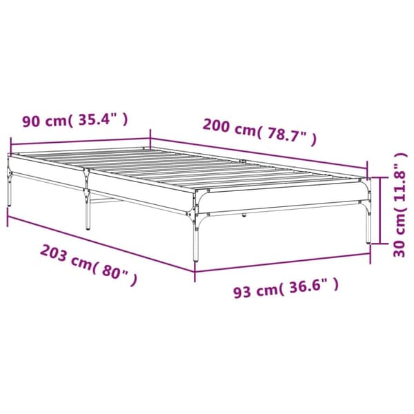 vidaXL sengeramme 90x200 cm konstrueret træ og metal brun egetræsfarve