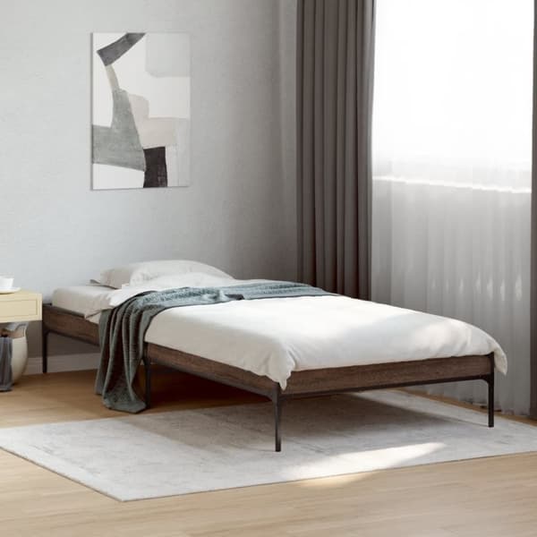 vidaXL sengeramme 90x200 cm konstrueret træ og metal brun egetræsfarve